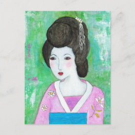 Geisha Girl gemengde media Abstracte schilderijen Briefkaart