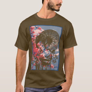 Geisha Girl in Kimono Japan Art Sakura Cherry Blos T-shirt
