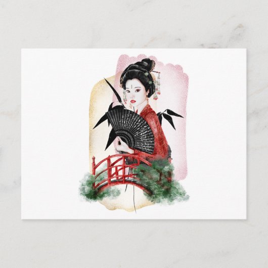 Geisha Girl Japans kunstwerk Uitnodiging Briefkaart (Voorkant)