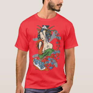 Geisha Girl Katana Sword en Tattoo van Dragon Japa T-shirt