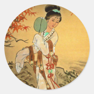 Geisha Girl met Fan Ronde Sticker