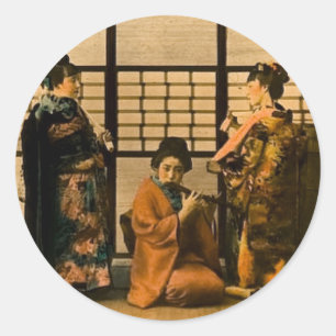 Geisha Girls Magic Lantern Slide Ronde Sticker