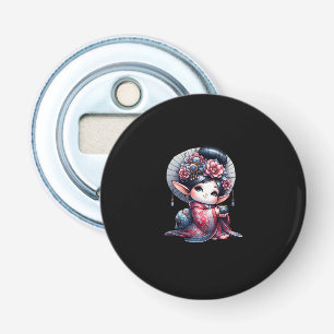 Geisha Gnome Illustration Button Flesopener