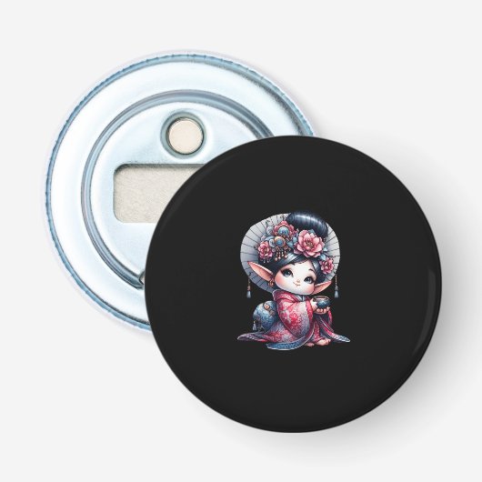 Geisha Gnome Illustration Button Flesopener (Voorkant)