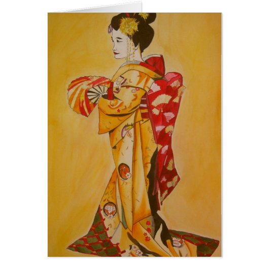 Geisha gold kimono original waterverf art (Voorkant)