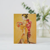 Geisha gold kimono original waterverf art briefkaart (Staand voorkant)