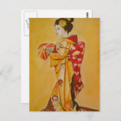 Geisha gold kimono original waterverf art briefkaart (Voorkant / Achterkant)