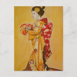 Geisha gold kimono original waterverf art briefkaart