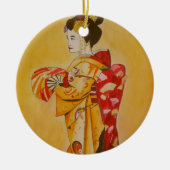 Geisha gold kimono original waterverf art keramisch ornament (Voorkant)