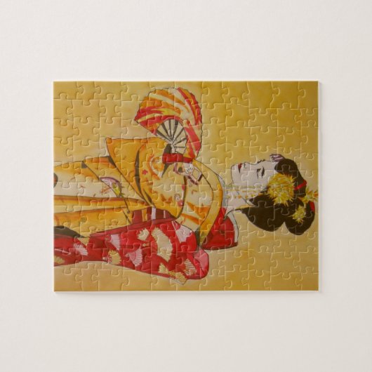 Geisha gold kimono original waterverf art legpuzzel (Horizontaal)