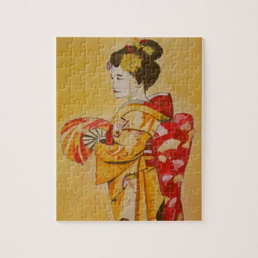 Geisha gold kimono original waterverf art legpuzzel (Verticaal)