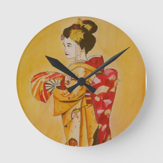 Geisha gold kimono original waterverf art ronde klok (Voorkant)