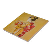 Geisha gold kimono original waterverf art tegeltje (Zijkant)