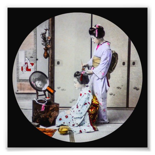 Geisha Hair Dressing Japans 芸 者 Foto Afdruk (Voorkant)