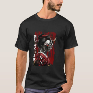 Geisha Hannya Noh-masker Oni-esthetiek Japanse gra T-shirt
