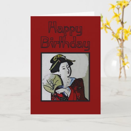 Geisha Happy Birthday Kaart (Gele Bloem)