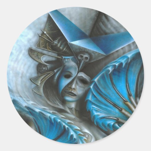 Geisha in blauw ronde sticker (Voorkant)