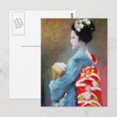 Geisha in Blue Art Briefkaart (Voorkant / Achterkant)