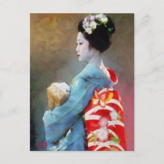 Geisha in Blue Art Briefkaart (Voorkant)