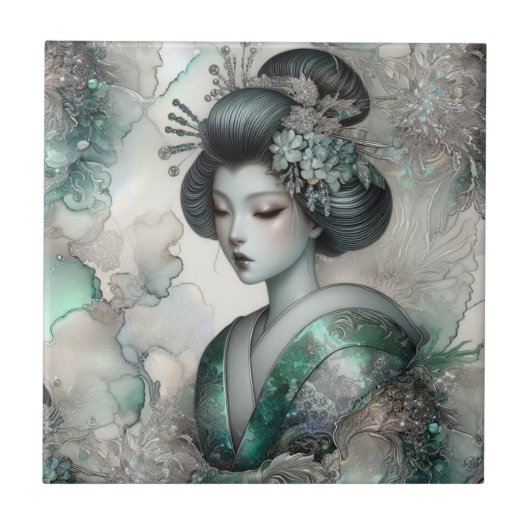 Geisha in Green Design Serie #2 Tegeltje (Voorkant)