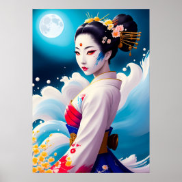 Geisha in het maanlicht poster