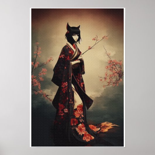 Geisha in Kimono III - Kitsune Poster (Voorkant)