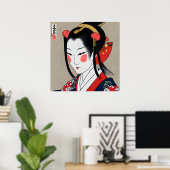 Geisha in Red Blue Kimono | Ukyio-e Japanse kunst Poster (Thuiskantoor)