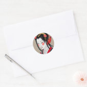 Geisha in Red Blue Kimono | Ukyio-e Japanse kunst Ronde Sticker (Envelop)