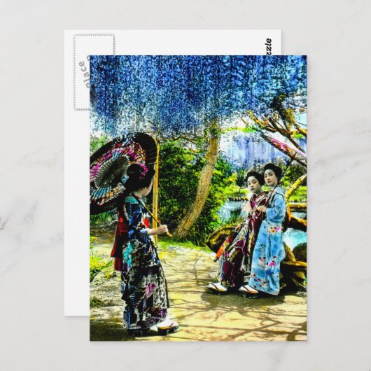  Geisha in Wisteria Garden Old Japan Briefkaart (Voorkant / Achterkant)
