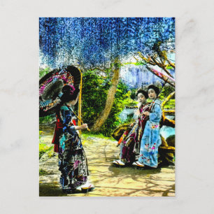 Geisha in Wisteria Garden Old Japan Briefkaart