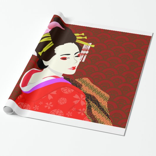 Geisha Japanese style Cadeaupapier (Uitgerold)