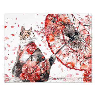 geisha kat in een gedetailleerde kimono zit gracie foto afdruk
