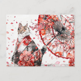 Geisha kat in een gedetailleerde kimono zit sierli briefkaart