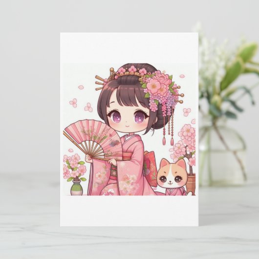 geisha kawaii kaart (Staand voorkant)