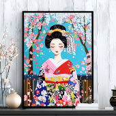 Geisha Kimono Cherry Blossom Japanse muurkunst Poster