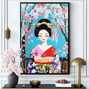 Geisha Kimono Kersenbloesem Japanse Wandkunst Poster