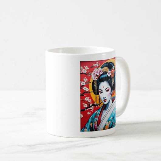 Geisha, Kimono, Sakura, cherry blossoms, Japanese  Koffiemok (Voorkant rechts)