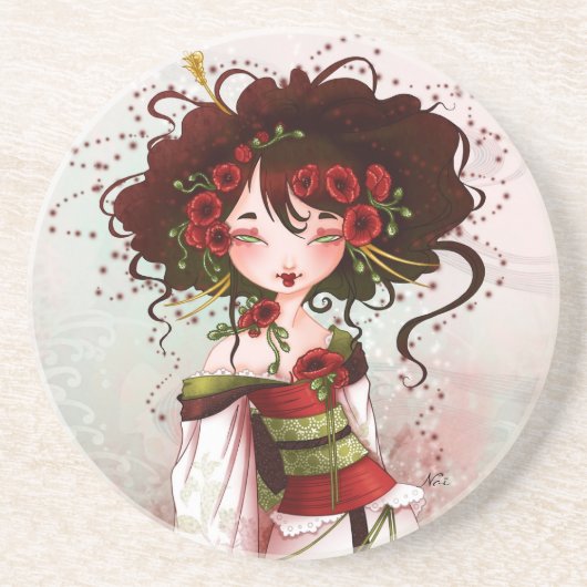 Geisha klaproos zandsteen onderzetter (Voorkant)