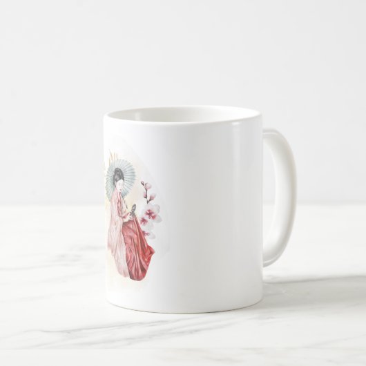 Geisha ligt vlakbij een gouden bamboe koffiemok (Voorkant rechts)