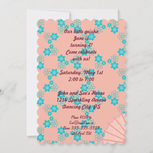 Geisha meisje en bloemen verjaardagsfeestje uitnod kaart (Achterkant)