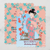 Geisha meisje en bloemen verjaardagsfeestje uitnod kaart (Voorkant / Achterkant)