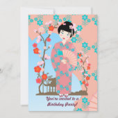 Geisha meisje en bloemen verjaardagsfeestje uitnod kaart (Voorkant)