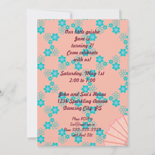 Geisha meisje en bloemen verjaardagsfeestje uitnod kaart (Achterkant)