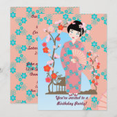 Geisha meisje en bloemen verjaardagsfeestje uitnod kaart (Voorkant / Achterkant)