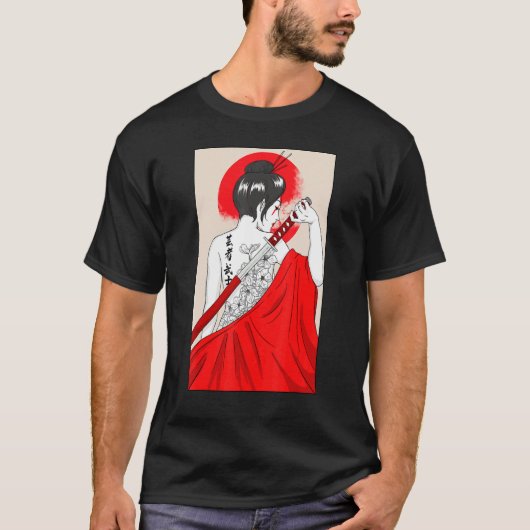 Geisha meisje katana zwaard en Tattoo van japans f T-shirt (Voorkant)