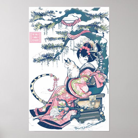 Geisha Meisje Met Draak En Katten 37003 Poster (Voorkant)