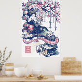 Geisha Meisje Met Draak En Katten 37005 Poster (Keuken)