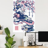 Geisha Meisje Met Draak En Katten 37005 Poster (Thuiskantoor)