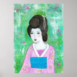 Geisha Meisje Mixed Media Abstracte Kunst Schilder Poster