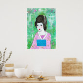 Geisha Meisje Mixed Media Abstracte Kunst Schilder Poster (Keuken)